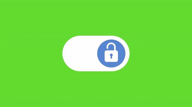 Lock and unlock button toggle switch animation on green background. ui security access privacy. Modern lock toggle button switch. 4k animation video