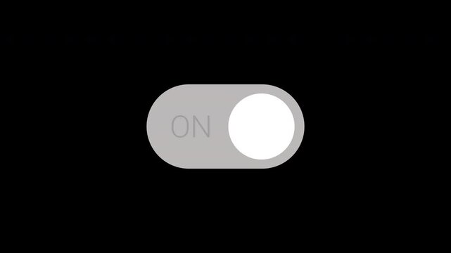Mobile button toggle switch animation on black background. Modern UI toggle button switch from off to on. 4k video