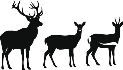 Naklejka premium Three deer silhouettes standing together