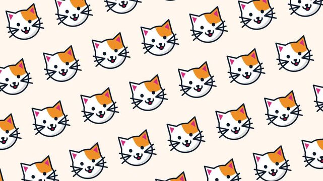 Cute cat smile face seamless pattern looping animation

