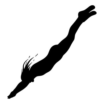 Black silhouette of a female swimmer diving into deep water