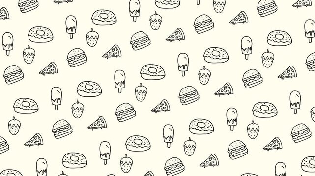 Hand drawn food seamless pattern looping animation
