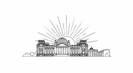 Obraz premium Ornate building with dome and sunburst rays above