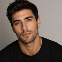 Fototapeta premium Close up portrait of attractive young man with natural skin, male beauty concept