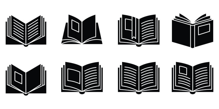 Book icon set. silhouette Open black book side perspective drawing icons. open book icons.