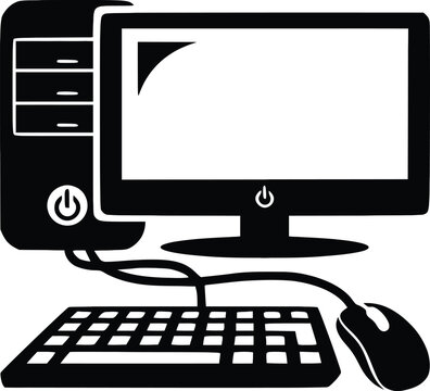 Desktop computer workstation silhouette with monitor, CPU, and keyboard
