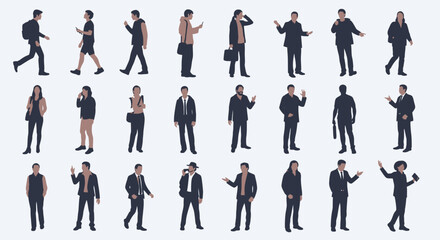 Obraz premium Diverse group of business people in various poses, professional men and women collection.