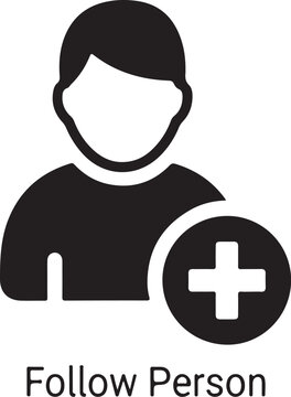 Follow person icon, add user symbol, plus sign
