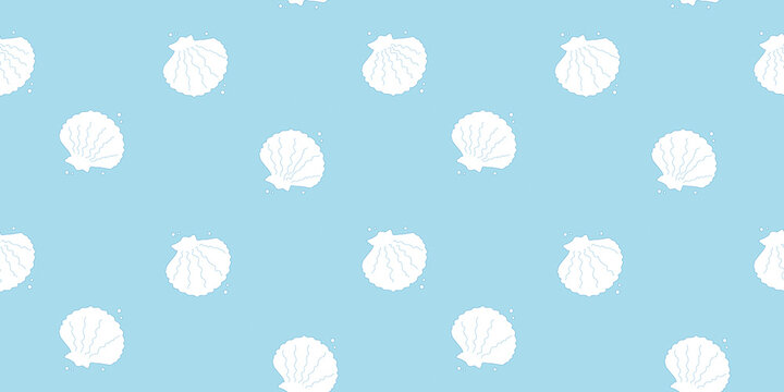 Seamless Seashell Pattern on Blue Background &ndash; Minimal Ocean Motif for Coastal Decor and Summer Design