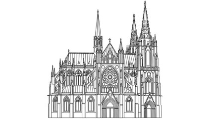 Fototapeta premium Detailed Gothic cathedral line drawing architecture illustration