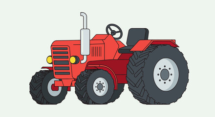 Obraz premium Detailed Illustration of a Red Farm Tractor on Bright Studio Background, Agricultural Vehicle for Rural Work.