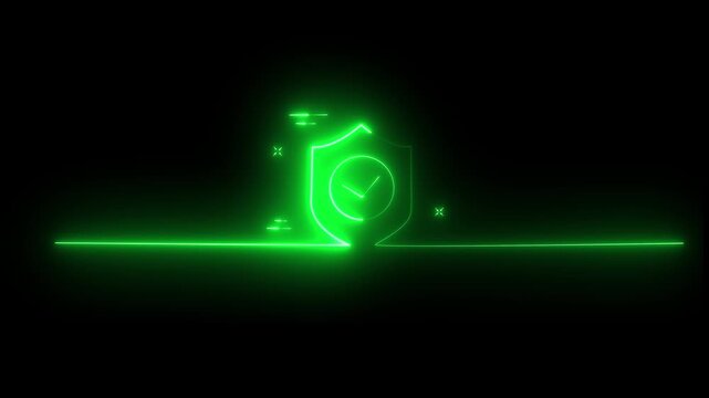 A lock icon with a green neon light. Digital security concept. 4k animation motion graphic video.