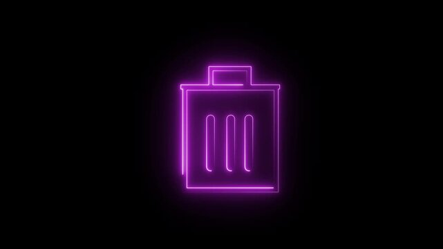 Neon glowing delete icon on black background 4k animation. office trash icon. delete animation icon pink colour motion graphic.