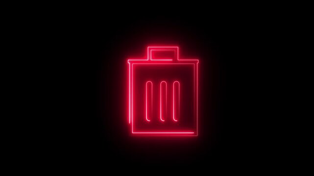 Neon glowing delete icon on black background 4k animation. office trash icon. delete animation icon red colour motion graphic.