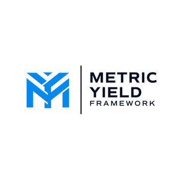 Metric yield framework logo featuring blue and white colors. Ideal for financial companies, investment firms, or business analytics publications.