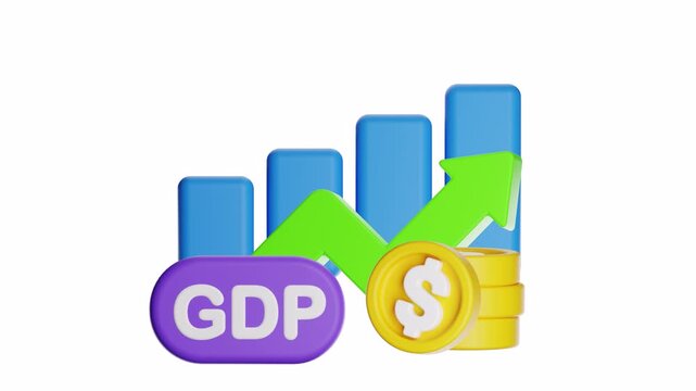 3d looping ui icon bar graph illustrating gdp growth, perfect for business reports, economic presentations, finance articles, academic research, marketing materials, and infographics.