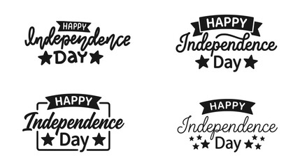 Fototapeta premium Happy Independence Day Script Logo Collection Representing USA Patriotic Celebration Typography Design and Holiday Graphic Elements Concept