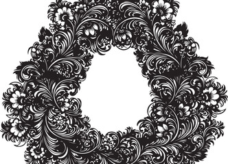 Decorative oval floral frame with dense folk art style swirls on transparent background now. © TREND AND VECTORS