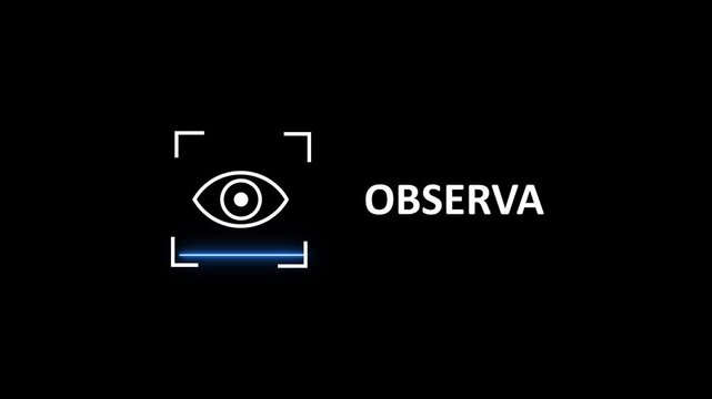 Eye scanner animation with "observa" text for security or surveillance concepts