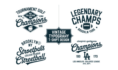 Fototapeta premium Vintage Varsity Championship Badge Set Brooklyn NYC Athletic Typography Vector for Apparel Design