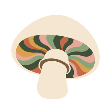 flat stylized mushroom with colorful wavy gills retro palette