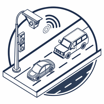 Road traffic surveillance with camera and vehicles on street