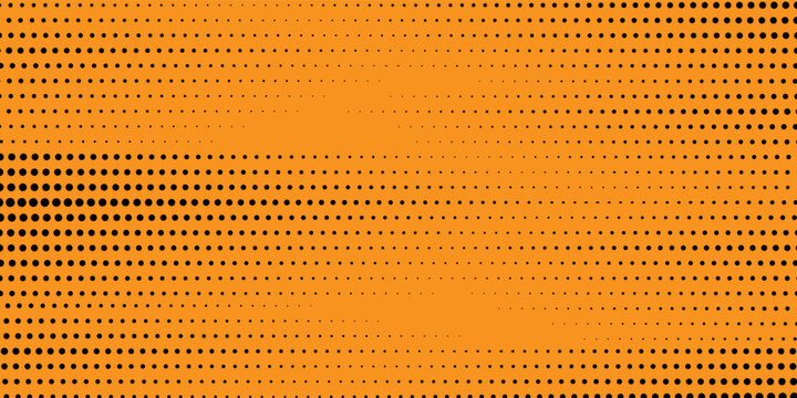 A vibrant orange background fills a colorful halftone pattern