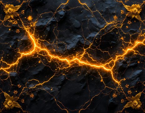 Electric lightning storm over dark night sky abstract wallpaper of blue energy bolts and electric fire flashes in a black thunder background