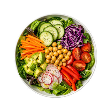 Fresh Healthy Vegetable Buddha Bowl with Chickpeas Avocado and Mixed Salad Isolated on png