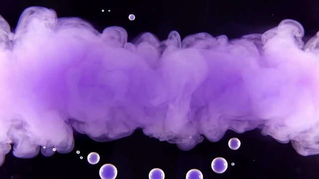 Purple lavender oil droplets diffusing in water, abstract science background