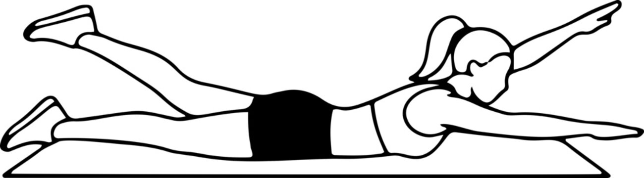 Superman Exercise Woman performing back strengthening workout on a mat, a healthy fitness activity icon.