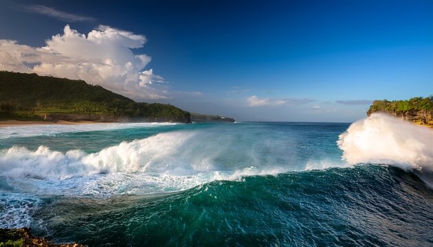 big waves at mawun beach lombok indonesia