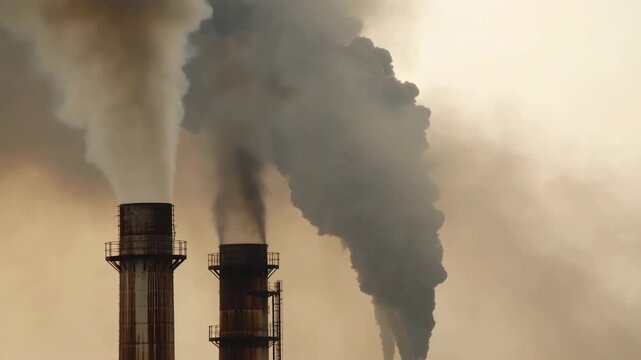 Pollution Clouds Looming. Heavy Soot And Haze Dominate Scene Highlighting Environmental Health Concerns