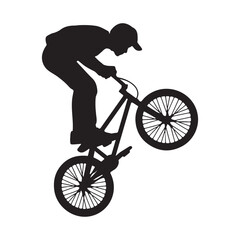 Naklejka premium Silhouette of man performing trick on bmx bike