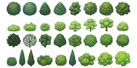 Set of various green trees and bushes for landscaping and garden design in a simple flat vector illustration style © ZenVectors