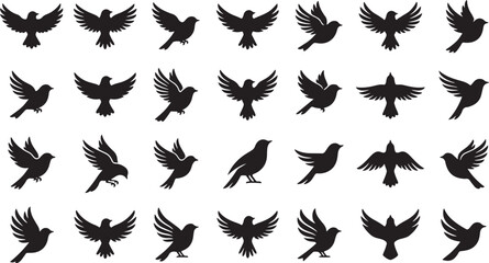 Fototapeta premium Robin Bird Flying Silhouette Vector Set Minimal Flat Design Illustration