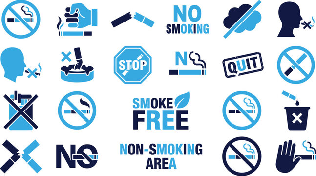 No smoking icons stop cigarette sign quit area forbidden cigarette ashtray danger health warning smoke.