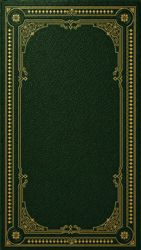 Capa de livro de couro verde com dourado, livro antigo medieval 