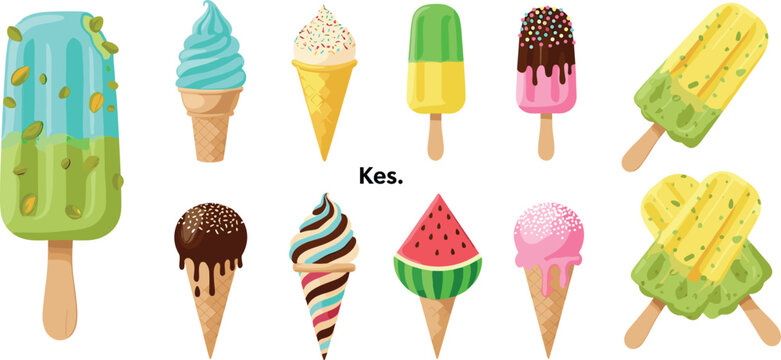 Vector Illustration of Various Ice Creams and Popsicles for Desserts and Sweet Treats Concepts