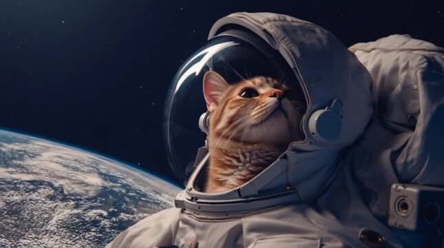 Cute Cat Astronaut in Space Suit with Galaxy Background