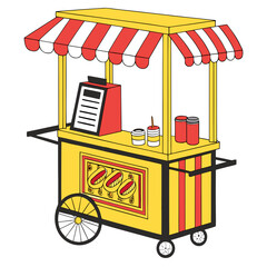 Obraz premium Hot dog cart with red and white awning food snack yellow