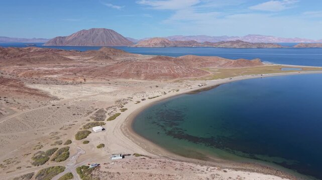 View the campsites along the shores of Bahia De Los Angeles in La Gringa area next to the Sea of Cortez in Baja California