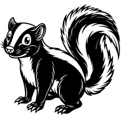 Obraz premium Cartoon striped skunk sitting calmly