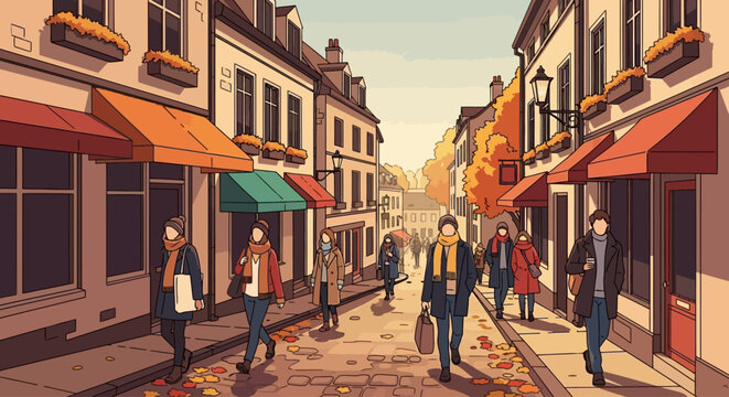 People walking on a city street.