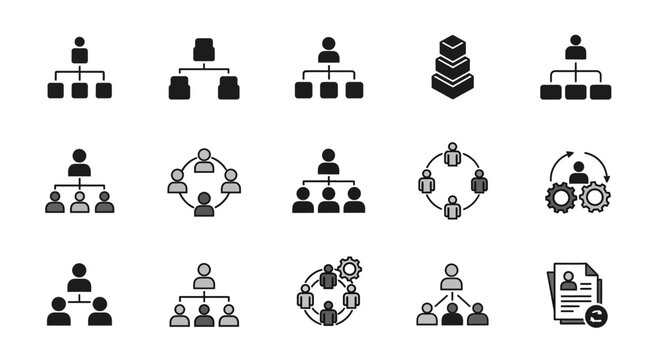 Business organization structure team icons.