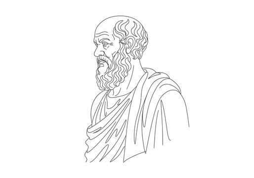 Minimalist line art portrait of ancient Greek philosopher Socrates