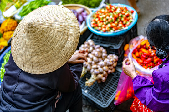 Street market place with vegetables and fruits in Da Lat Vietnam