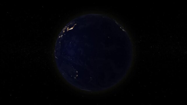 Realistic Rotating Earth night time Loop, Planet Animation in Space Full HD Background