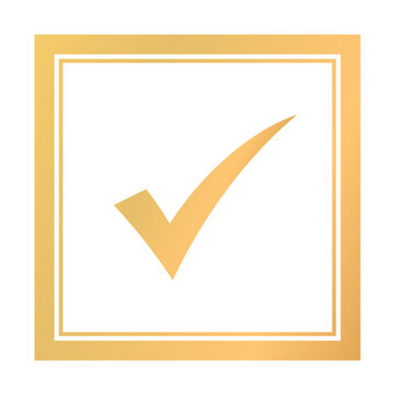 Luxury gold tick mark sign in a checkbox. Approval and success concept vector illustration.
