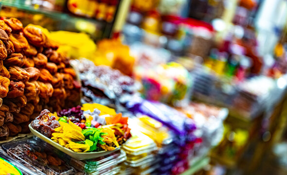 Dried fruits and sweet food sold at Da Lat market, Vietnam